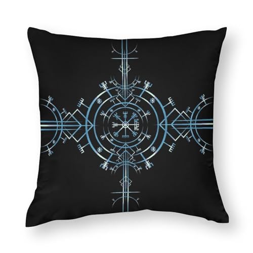 NIBABA Kissenbezüge, 1 Stück, magischer Wikinger, Vegvisir, schwarz, blau, dekorative Kissenbezüge, 35 x 35 cm, weiches Polyester, quadratisch von NIBABA