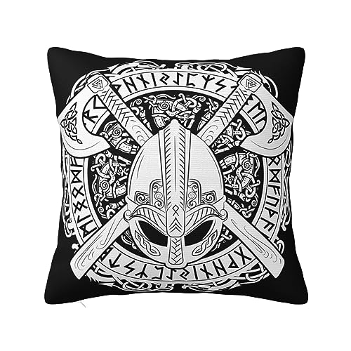 NIBABA Kissenbezüge, 1 Stück, skandinavische Wikinger-Äxte, Helm, Kranz, dekorative Kissenbezüge, 50 x 50 cm, weiches Polyester, quadratisch, für Wohnzimmer, Sofa, Couch, Bett von NIBABA