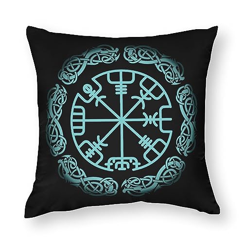 NIBABA Kissenbezüge, 1 Stück Vegvisir Alte Isländische Wikinger Magische Navigation Dekorative Kissenbezüge 35 x 35 cm Weiche Quadratische Kissenbezüge für Wohnzimmer Sofa Couch Bett Kissenbezüge von NIBABA