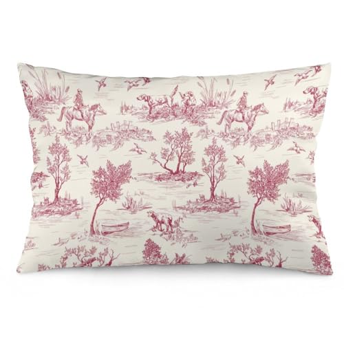 NIBABA Kissenbezüge Toile de Jouy Landschaft Hunde Bäume Schafe dekorative Kissenbezüge 50 x 75 cm weiches Polyester quadratisch Kissenbezüge Kissenbezüge von NIBABA