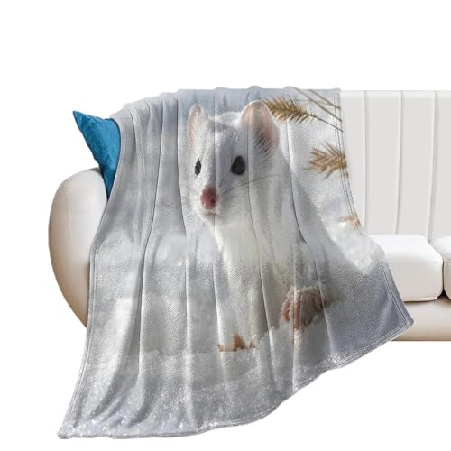 NIBABA Kurzschwanz-Wiesel-Schneedecke, Überwurf, weiche Fleece-Decken für Männer, Frauen, Jungen, Mädchen, gemütlich, Plüsch, bequeme Mikrofaser-Überwurfdecke für Couch, Sofa, Bett, Stuhl, 75 x 100 von NIBABA