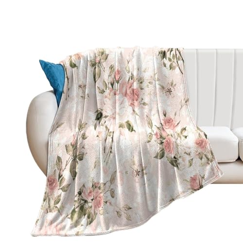NIBABA Vintage-Retro-Decke mit Rosen-Blumenmuster, flauschige Überwürfe, weiche Decken für Männer, Frauen, Jungen, Mädchen, gemütlich, Plüsch, bequeme Mikrofaser-Überwurfdecke für Couch, Sofa, Bett, von NIBABA