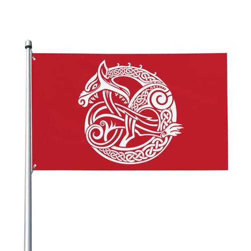 NIBABAEU Dekorative Hausflagge, Hofbanner, skandinavischer Wikinger-Wolf-Runen-Druck, Garten, Hof, Rasen-Dekoration, 90 x 150 cm NIBABAEU Dekorative Hausflagge, Hofbanner, skandinavischer Wikinger-Wolf-Runen-Druck, Garten, Hof, Rasen-Dekoration, 90 x 150 cm von NIBABA