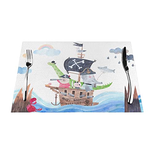 Platzsets 1–6 Sets Segelboot Pirat Kinder waschbare PVC-Tischsets für Esstisch, geeignet für Küchentischmatten, 30 x 45 cm, 1 Stück von NIBABA