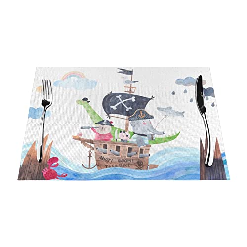 Platzsets 1–6 Sets Segelboot Pirat Kinder waschbare PVC-Tischsets für Esstisch, geeignet für Küchentischmatten, 30 x 45 cm, 6 Stück von NIBABA