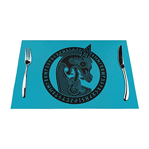 NIBABAEU Gewebte Platzsets, Wikingerdrachenkopf, waschbar, PVC, für Küchen-Esstisch, 45 x 30 cm, 4 Stück von NIBABA