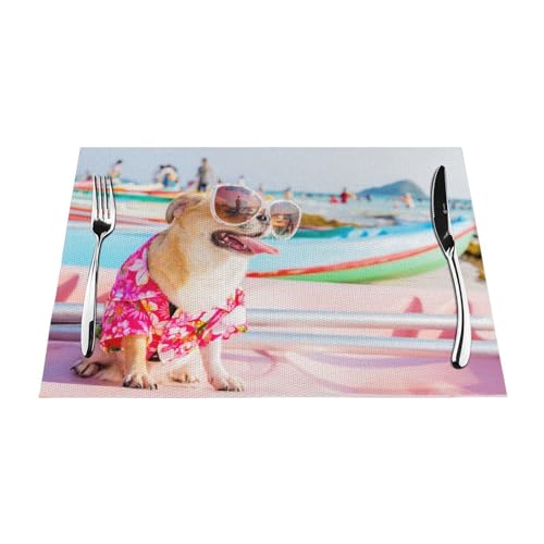 Tischsets 1–6 Sets, Chihuahua-Hund mit Sonnenbrille, waschbare Tischsets für Küche, Esstisch, geeignet für Küche, Wärmedämmung, Tischsets, 30 x 45 cm, 1 Stück von NIBABA