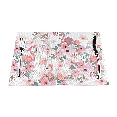 Tischsets 1–6 Sets, Flamingo-Blumen und Blumen, waschbare Tischsets für Küche, Esstisch, geeignet für Küche, Wärmedämmung, Tischsets, 30 x 45 cm, 6 Stück von NIBABA