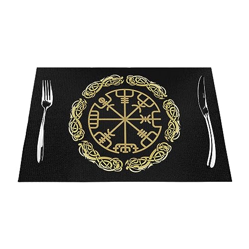 Tischsets 1–6 Sets, Viking Golden Rune Magic Vegvisir, waschbare Tischsets für Küche Esstisch, 30 x 45 cm, 4 Stück von NIBABA