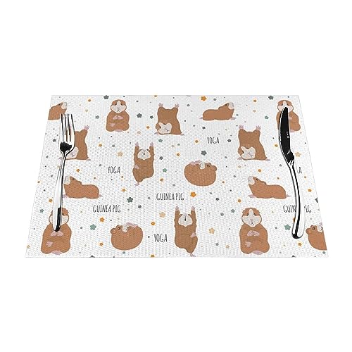 Tischsets 1–6 Sets, Yoga Meerschweinchen, waschbare Tischsets für Küche, Esstisch, geeignet für Küche, Wärmedämmung, Tischsets, 30 x 45 cm, 4 Stück von NIBABA