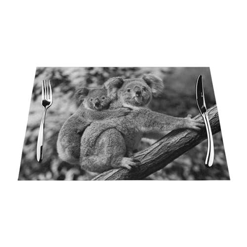 Tischsets 1–6 Sets, bezaubernder Koala klettert Baum mit Junges, waschbare Tischsets für Küche, Esstisch, geeignet für Küche, Wärmedämmung, Tischsets, 30 x 45 cm, 4 Stück von NIBABA