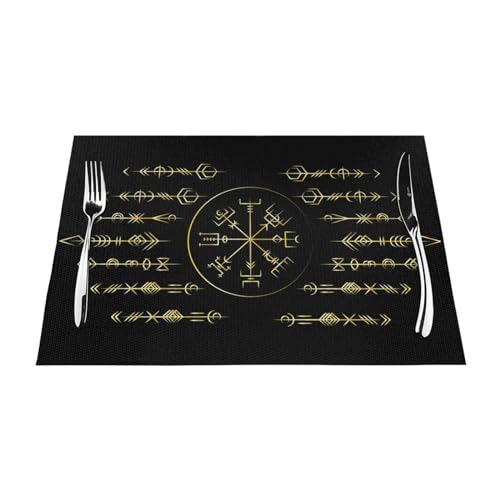 Tischsets 1–6 Sets, goldene alte Wikinger, skandinavische Runen, waschbare Tischsets für Küche, Esstisch, geeignet für Küche, Wärmedämmung, Tischsets, 30 x 45 cm, 4 Stück von NIBABA