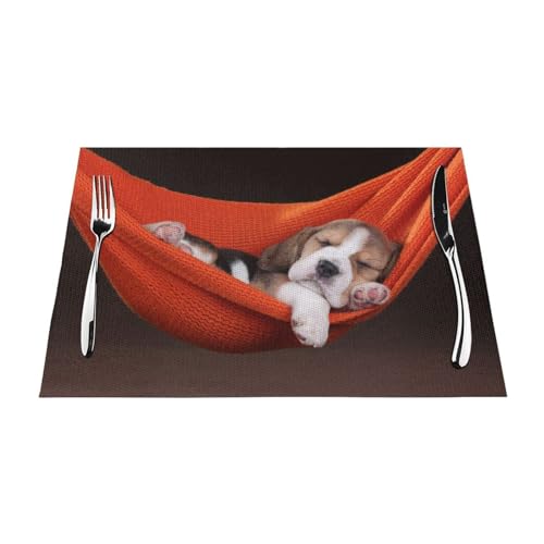 Tischsets 1–6 Sets, niedlicher Beagle-Welpe, schlafend, waschbare Tischsets für Küche, Esstisch, geeignet für Küche, Wärmedämmung, Tischsets, 30 x 45 cm, 6 Stück von NIBABA