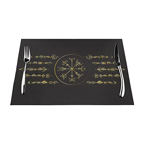 Tischsets 1–6 Sets Golden Ancient Runen Waschbare PVC-Tischsets für Esstisch, geeignet für Küchentischmatten, 45 x 45 cm, 4 Stück von NIBABA
