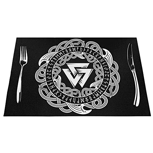 Tischsets skandinavischer Wikinger altnordischer Alphabet waschbare PVC-Tischsets für Esstisch, geeignet für Tischwärmeisolierung, Tischmatten, rutschfest, ökologisch, 30 x 45 cm, 4 Stück von NIBABA