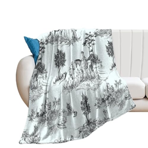 Toile De Jouy Stil ländliche Landschaft Wanderdecke Fuzzy Überwurf, weiche Decken für Männer, Frauen, Jungen, Mädchen, gemütliche Plüsch, bequeme Mikrofaser-Überwurfdecke für Couch, Sofa, Bett, 150 x von NIBABA