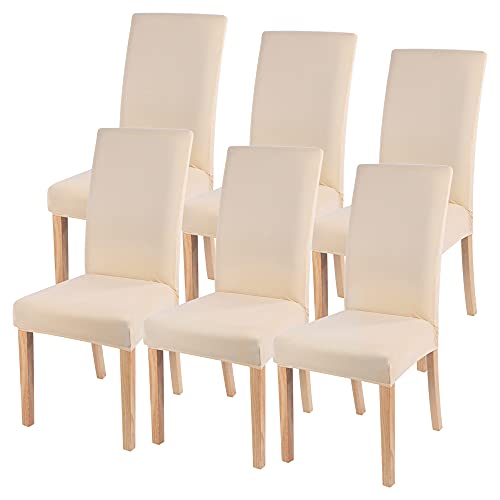 NIBESSER 1er/2er/4er Set Stuhlhussen Stretch Stuhlbezug elastische Moderne Husse Dekoration Einfarbig Stuhlüberzug für Universelle Passform(Beige，6er Set) von NIBESSER