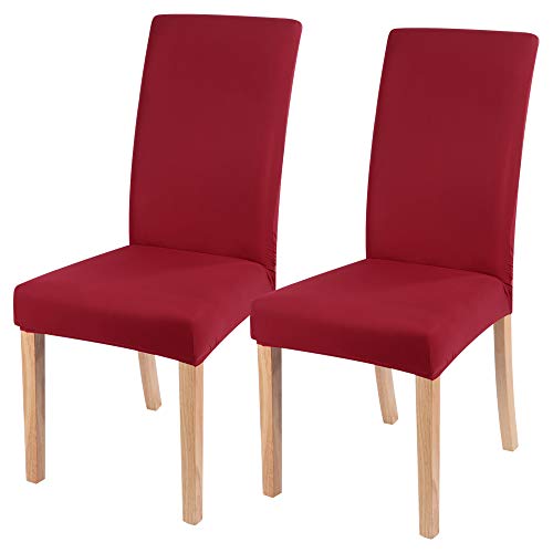 NIBESSER 1er/2er/4er Set Stuhlhussen Stretch Stuhlbezug elastische Moderne Husse Dekoration Einfarbig Stuhlüberzug für Universelle Passform(Rot，2er Set) von NIBESSER