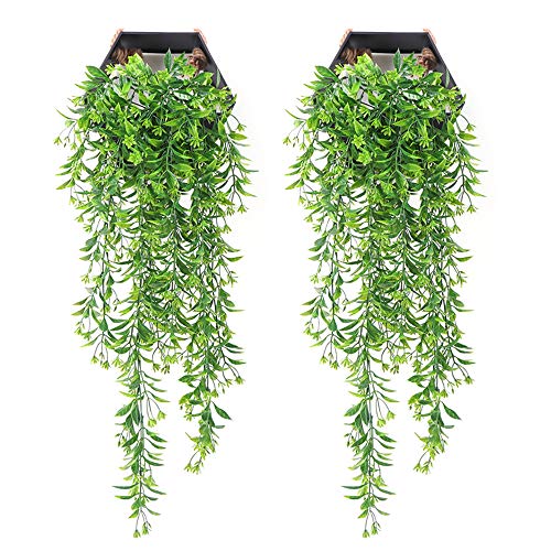 NIBESSER 2 PCs Künstliche Hängende Pflanzen Plastikpflanzen für Draussen Innen Äußer Balkon Wand Topf Hochzeit Garten Deko von NIBESSER