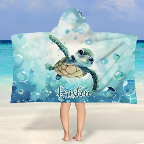Personalisiertes Strandtuch mit Namen Badetuch Baby Kapuzen Badeponcho Kapuzenhandtuch Kinder Mikrofaser Handtuch für Jungen und Mädchen von NIBESSER
