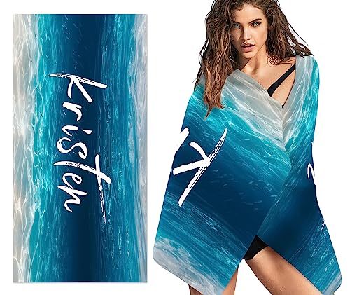 NIBESSER Badetuch mit Namen 76x152cm Personalisiertes Strandtuch schnell trocknendes Mikrofaser Saunatuch Badehandtuch Duschtuch von NIBESSER