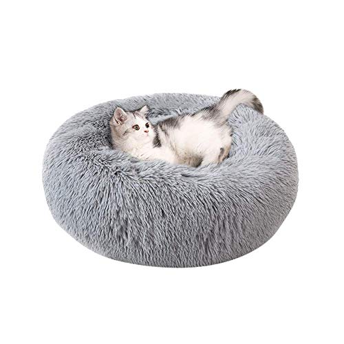 NIBESSER Haustierbett Hundebett Katzenbett Rundes Plüsch Hundesofa Katzensofa Kissen in Doughnut-Form(Durchmesser 50cm,hellgrau) von NIBESSER