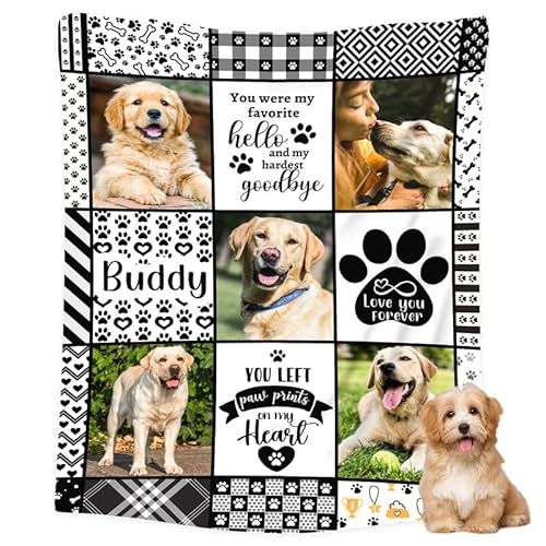 NIBESSER Personalisierte Geschenke Hunde Katzen Personalisierte Hundedecke mit Foto Name Kuscheldecke Katzen extra weiche softe Hundedecke für Unterwegs Sofa Bett von NIBESSER