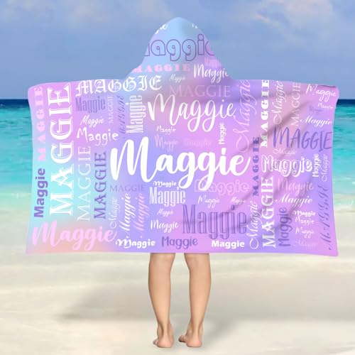 NIBESSER Personalisiertes Baby Badetuch Kapuzen Badeponcho Kinder mit Namen Kapuzenhandtuch Strandtücher Weich Süß Handtuch für Jungen und Mädchen 3-10 Jahre, 76x127cm von NIBESSER