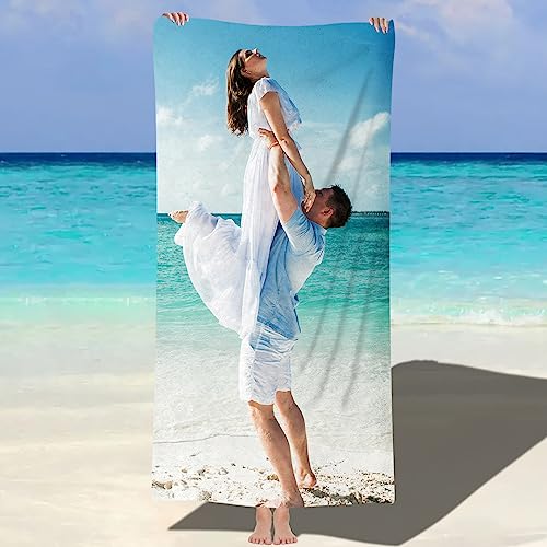 NIBESSER Personalisiertes Strandtuch mit Fotos 76x152cm Mikrofaser Strandtuch schnell trocknendes Badetuch Personalisierte Geschenke für den Strand, Reise, Sauna von NIBESSER