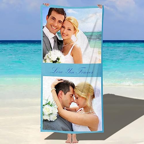 NIBESSER Personalisiertes Strandtuch mit Fotos 76x152cm Mikrofaser Strandtuch schnell trocknendes Badetuch Personalisierte Geschenke für den Strand, Reise, Sauna von NIBESSER