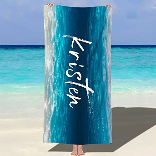 NIBESSER Personalisiertes Strandtuch mit Namen 76x152cm Mikrofaser Strandtuch schnell trocknendes Badetuch Personalisierte Geschenke für den Strand, Reise, Sauna von NIBESSER