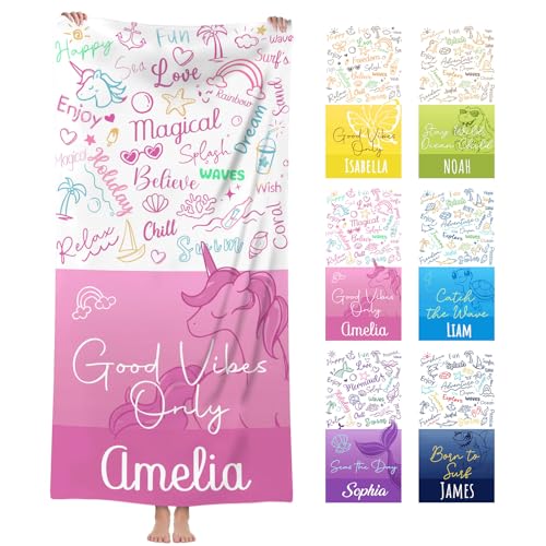 NIBESSER Personalisiertes Strandtuch mit Namen Kinder Mikrofaser Handtuch schnell trocknendes Badetuch Personalisierte Geschenke für den Strand, Reise, Sauna NIBESSER Personalisiertes Strandtuch mit Namen Kinder Mikrofaser Handtuch schnell trocknendes Badetuch Personalisierte Geschenke für den Strand, Reise, Sauna von NIBESSER