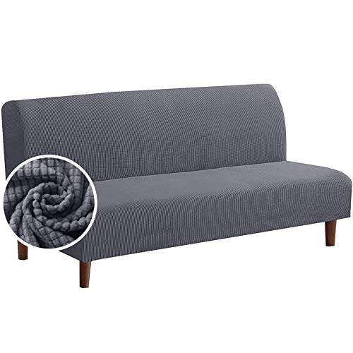 NIBESSER Sofabezug ohne Armlehnen Jacquard Sofa Überzug Armloser Sofaüberwurf Stretch Sofahusse Spandex Abdeckung Husse für Sofabett Einfarbig(Dunkelgrau，M) von NIBESSER