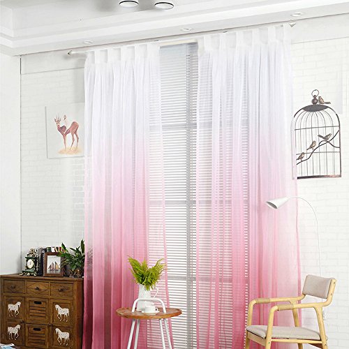 NIBESSER Transparent Farbverlauf Gardine Vorhang Schlaufenschal Deko für Wohnzimmer Schlafzimmer (245cmx140cm, Weiß und Rosa) von NIBESSER