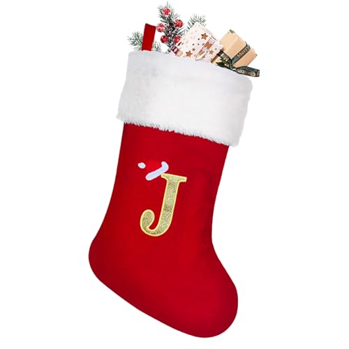 NIBESSER Weihnachtsstrümpfe 50CM mit Initialen Buchstabe Christmas Stocking Nikolausstrumpf Rot Hängende Strümpfe Weihnachten Geschenktasche Heimdekoration, Kamin von NIBESSER