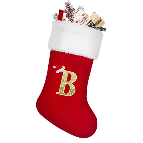 NIBESSER Weihnachtsstrümpfe mit Initialen Rot Klassische Flanell Nikolausstrumpf Buchstabe Christmas Stocking 38 cm Hängende Ornamente Weihnachtssocken Kamin Nikolausstiefel mit Letter B von NIBESSER