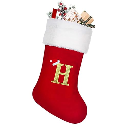 NIBESSER Weihnachtsstrümpfe mit Initialen Rot Klassische Flanell Nikolausstrumpf Buchstabe Christmas Stocking 38 cm Hängende Ornamente Weihnachtssocken Kamin Nikolausstiefel mit Letter H von NIBESSER