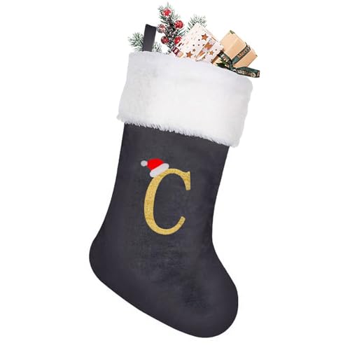 NIBESSER Weihnachtsstrumpf Klassische Flanell Nikolausstrumpf Initialen Buchstabe Christmas Stocking Hängende Strümpfe Weihnachten Geschenktasche Nikolausstiefel von NIBESSER