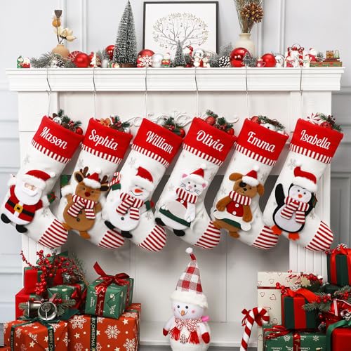 NIBESSER Weihnachtsstrumpf mit Namen Weihnachtsdeko Christmas Stockings Hängende Strümpfe Weihnachten Geschenktasche Personalisierte Xmas Socken Familie Kinder Junge Mädchen von NIBESSER