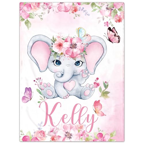 Personalisierte Babydecke mit Namen oder Wunschtext Kinderdecke Namensdecke Tier Elefant Panda Individuelle Baby Decke für Geburtstag, Geschenke von NIBESSER