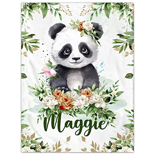 Personalisierte Babydecke mit Namen oder Wunschtext Kinderdecke Namensdecke Tier Elefant Panda Individuelle Baby Decke für Geburtstag, Geschenke von NIBESSER