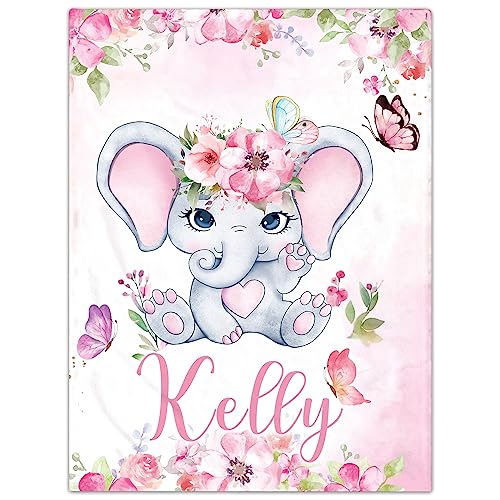 Personalisierte Babydecke mit Namen oder Wunschtext Kuscheldecke Flauschige Personalisierte Baby Geschenke Geburt Kinderdecke Namensdecke Tier Elefant Panda Besticktes Geschenk für Mädchen und Junge von NIBESSER