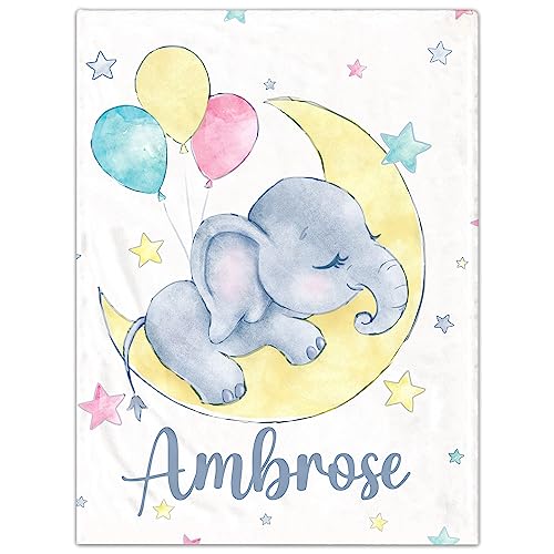 Personalisierte Babydecke mit Namen oder Wunschtext Kuscheldecke Flauschige Personalisierte Baby Geschenke Geburt Kinderdecke Namensdecke Tier Elefant Panda Besticktes Geschenk für Mädchen und Junge von NIBESSER