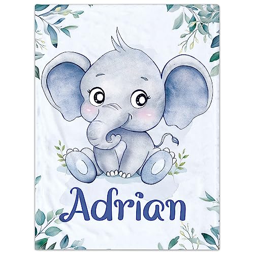 Personalisierte Babydecke mit Namen oder Wunschtext Kuscheldecke Flauschige Personalisierte Baby Geschenke Geburt Kinderdecke Namensdecke Tier Elefant Panda Besticktes Geschenk für Mädchen und Junge von NIBESSER