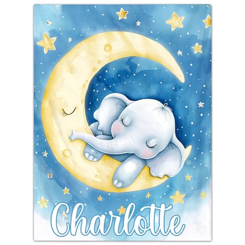Personalisierte Babydecke mit Namen oder Wunschtext Kuscheldecke Flauschige Personalisierte Baby Geschenke Geburt Kinderdecke Namensdecke Tier Elefant Panda Besticktes Geschenk für Mädchen und Junge von NIBESSER