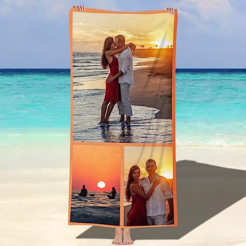 NIBESSER Personalisiertes Strandtuch mit Fotos 76x152cm Mikrofaser Strandtuch schnell trocknendes Badetuch Personalisierte Geschenke für den Strand, Reise, Sauna von NIBESSER