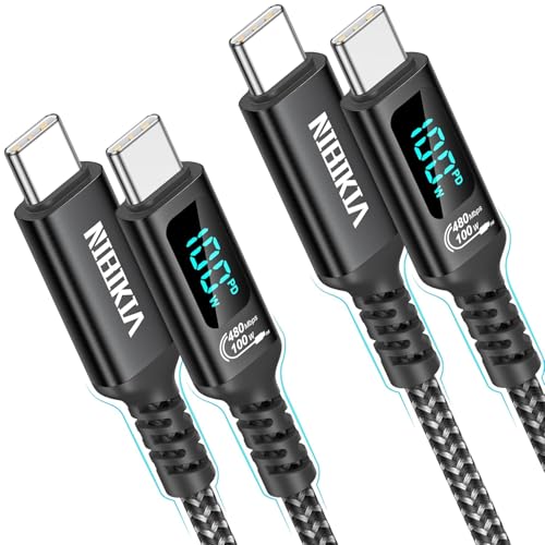 100W USB C auf USB C Kabel, [2Pack 2m] PD Schnellladekabel USB C Ladekabel with LED Display, Kompatibel mit iPhone 16 15 Pro Max Samsung Galaxy S25 S24 S23 Ultra Pixel 7 iPad Pro MacBook Air von NIBIKIA