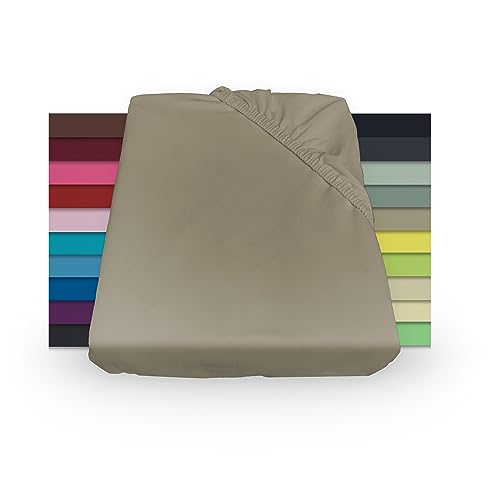 NIBLO Premium Jersey Spannbettlaken Spannbetttuch 140X200 Dunkelbeige Laken 100% gekämmte Baumwolle Bettlaken für alle Matratzen bis 25cm Höhe Oeko-TEX® hochwertige Verarbeitung von NIBLO