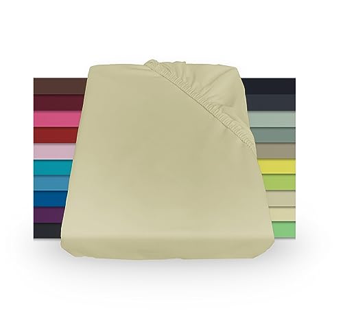 NIBLO Premium Jersey Spannbettlaken Spannbetttuch 140X200 Hellbeige Laken 100% gekämmte Baumwolle Bettlaken für alle Matratzen bis 25cm Höhe Oeko-TEX® hochwertige Verarbeitung von NIBLO