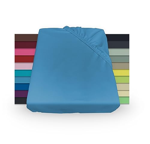 NIBLO Premium Jersey Spannbettlaken Spannbetttuch 90X200 Blau Laken 100% gekämmte Baumwolle Bettlaken für alle Matratzen bis 25cm Höhe Oeko-TEX® hochwertige Verarbeitung von NIBLO